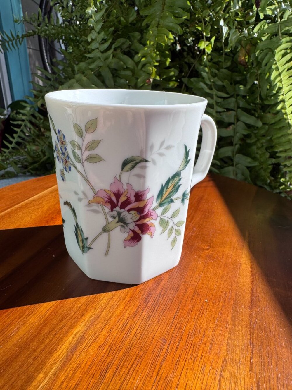 Vintage Andrea by Sadek Floral Coffee Mug, Hexagonal Porcelain Tea Cup